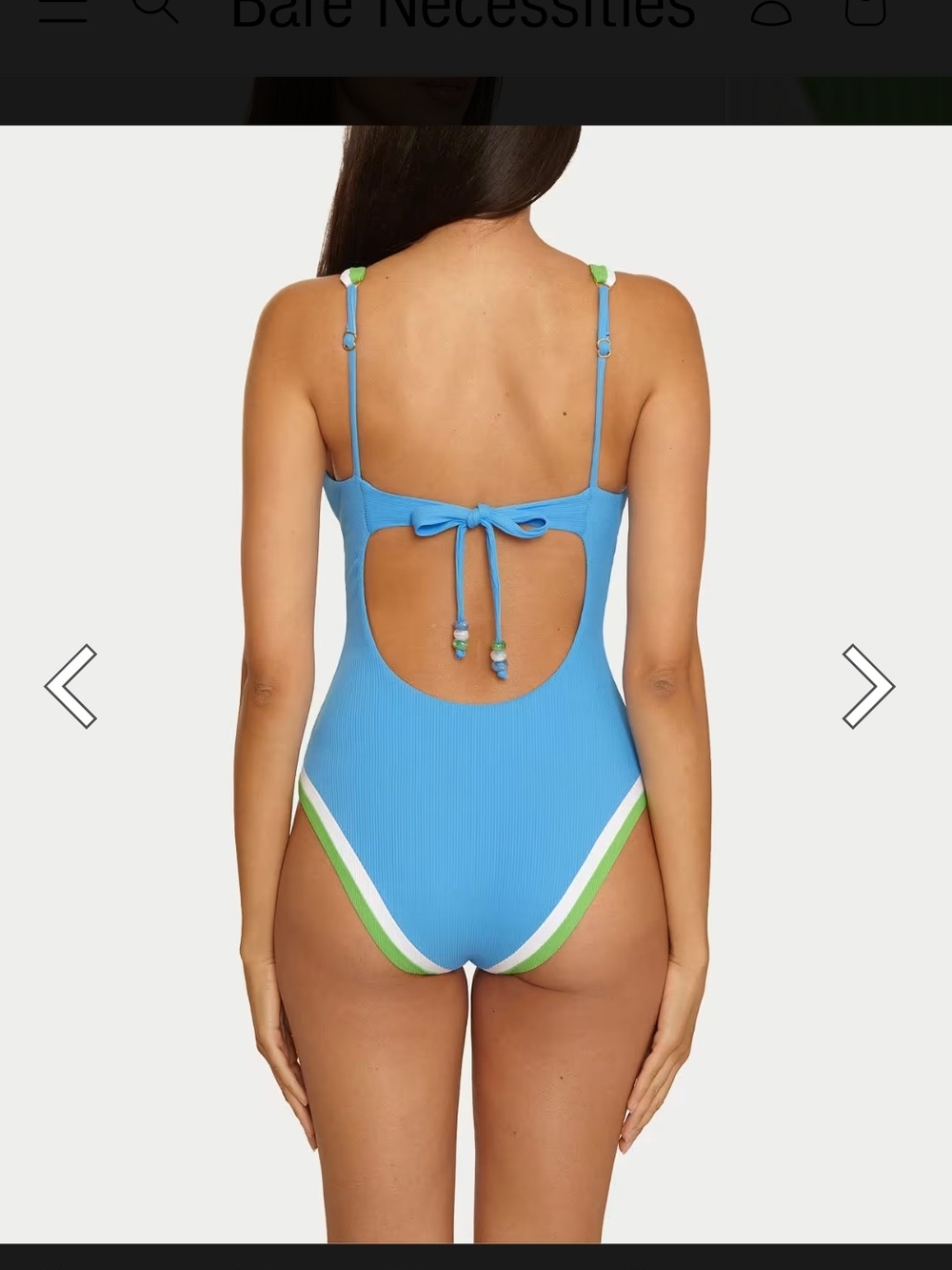 New BECCA Blue One-Piece Swimsuit with Green & White Trim - Picture 2 of 6